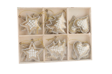 Box Of 12 Hanging Metal Tree/Heart/Star Gold & Silver