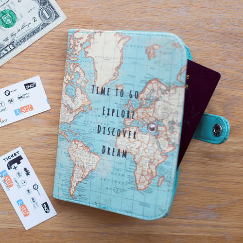 Vintage Map Time to Go Passport Holder