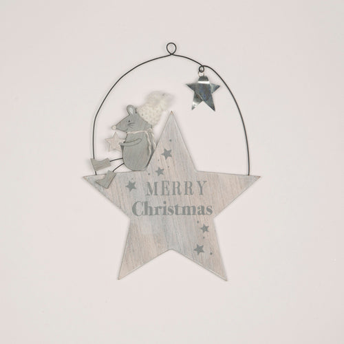 Mrs Grey the Mouse Christmas Hanging Star Decoration