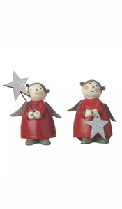 Red free standing resin angels with stars (2 pack)