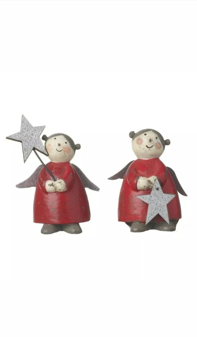 Red free standing resin angels with stars (2 pack)