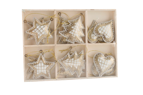 Box Of 12 Hanging Metal Tree/Heart/Star Gold & Silver