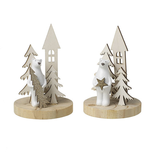 Wood and Resin Polar Bear Decoration Set (2 pack)