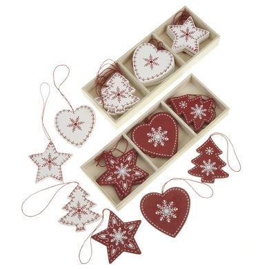 Boxes of Wooden Hanging Stars Hearts and Trees